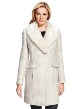 M&S Collection Faux Fur Collar Tweed Coat with Wool £89.00 click to visit M&S