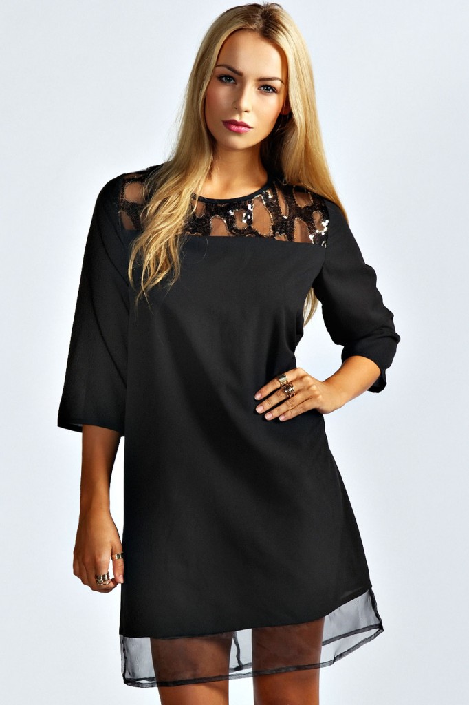 Addison Animal Sequin & Organza Panel Shift Dress £18 click to visit Boohoo
