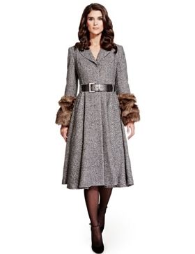 Per Una Speziale Faux Fur Cuff Belted Coat with Wool £229.00 click to visit M&S