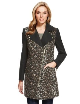 M&S Collection Animal Print Biker Coat with Wool£95 click to visit M&S