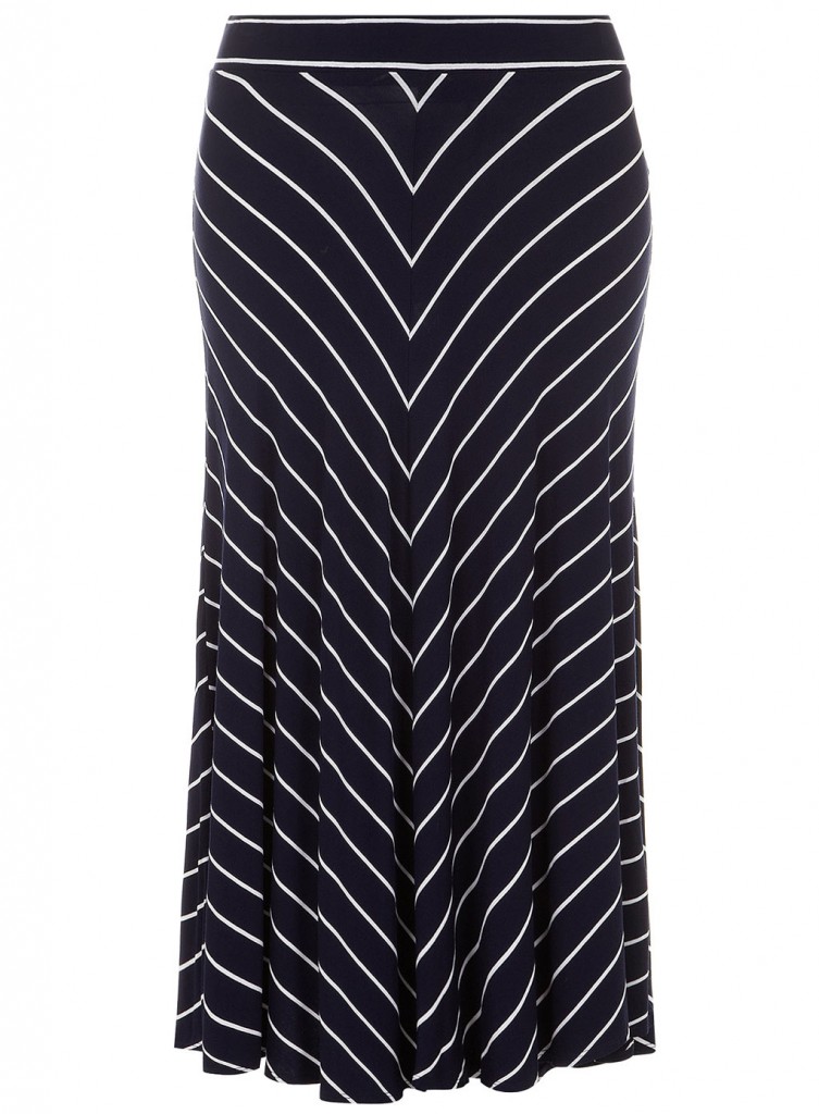 Evans Navy Chevron Stripe Maxi Jersey Skirt Price: £29.50 click to visit Evans