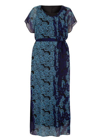 Scarlett & Jo Blue Layered Print Maxi Dress Price: £60.00 click to visit Evans