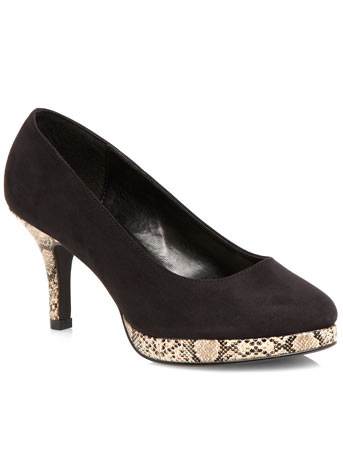 Evans JODI Black Snake Microfibre Platform Price: £35.00 click to visit Evans