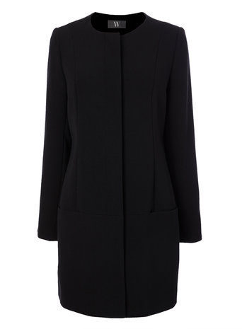 Black Collarless Crepe Coat Price: £65.00 click to visit BHS
