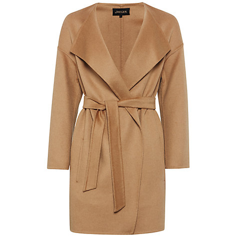 Jaeger Drop Shoulder Coat, Camel£324 click to visit John Lewis Product information This exquisite coat combines two of the key trends for AW14: a draped construction and double-faced wool fabric. The most elegant way to brave the colder weather, this design features a waterfall front and interest drop shoulder. It will look as stylish with jeans as it does with smart work outfits.   Centre Back Length 90cm. Brand     Jaeger Coat Length     Mid  Material     100% Wool  Neckline     Collar  Outerwear Product Type     Coat  Sleeve     Long Sleeve  Washing Instructions     Dry clean  Delivery Click & collect Free Click & collect from John Lewis or Waitrose shops for collection Tuesday from 2pm 347 participating John Lewis and Waitrose shops     Free  Standard delivery     Free  Next or named day delivery     £6.95  Next or named morning delivery     £9.95  International delivery available     Europe (Non EU) - £7.50     Europe (EU) - £7.50     Rest of World - £25.00 Provided by JL Delivery Ltd - more about international delivery     From  £7.50  Collect+ from a local shop from Tuesday - postcode exclusions apply for Collect+ deliveries 5000+ participating Collect+ shops     £3.00  Returns We want you to be happy with your purchase. If you're not, just return the products to us or to one of our shops. Unless faulty, we'd like this to be within 90 days of purchase. Exceptions apply to certain products - find out more about our refund policy. Depending on the type of product, you can make free returns via our shops, Royal Mail (or courier collection for large or heavy items), Collect+ or via MyHermes. Find out more about returning products Ratings & Reviews Write a review write a review There are no reviews for this product. Be the first to write a review. write a review Fashion advice service Fashion advice service     Save £75 until 26.11.2014 - price includes saving £324.00