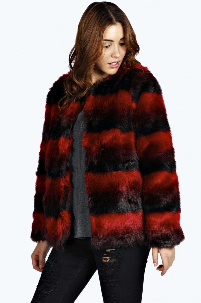 Josephina Striped Faux Fur Coat £40 click to visit Boohoo