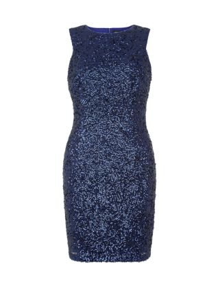 Navy Sequin High Neck Bodycon Mini dress £18.50 click to visit New Look