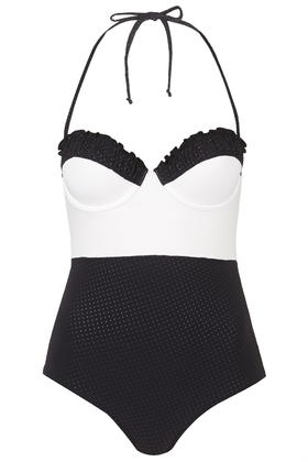 Ruched Spot Swimsuit     Price: £36.00 click to visit Topshop 