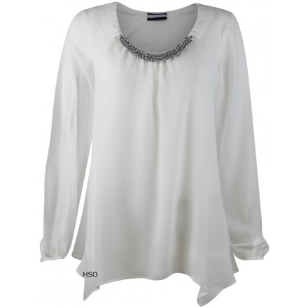 Ex Wallis White Necklace Drapey Long Sleeved Blouse Top £13.75 click to visit High Street Outlet