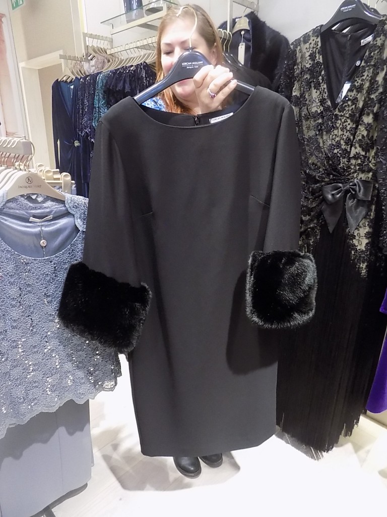 FAUX FUR CUFF SHIFT DRESS Item No. 010039724 £299.00 click to visit Jacques Vert