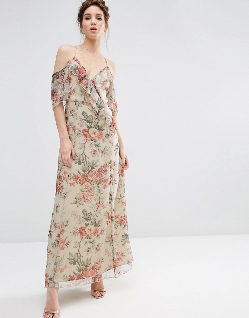 ASOS Ruffle Cold Shoulder Maxi Dress in Vintage Floral Print £48.00 Click to visit ASOS