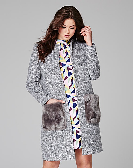 Collarless Faux Fur Pocket Coat £59 click to visit Simply Be